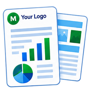 A finished report carrying a company logo, produced as several documents from one template