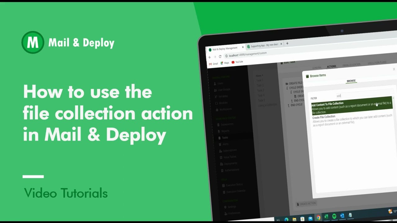 How to use the file collection action in Mail & Deploy