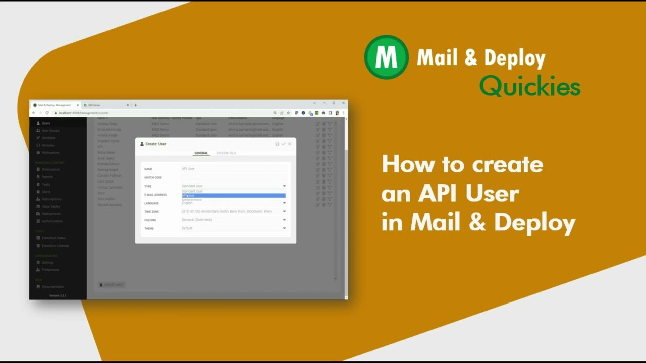 How to create an API User in Mail & Deploy