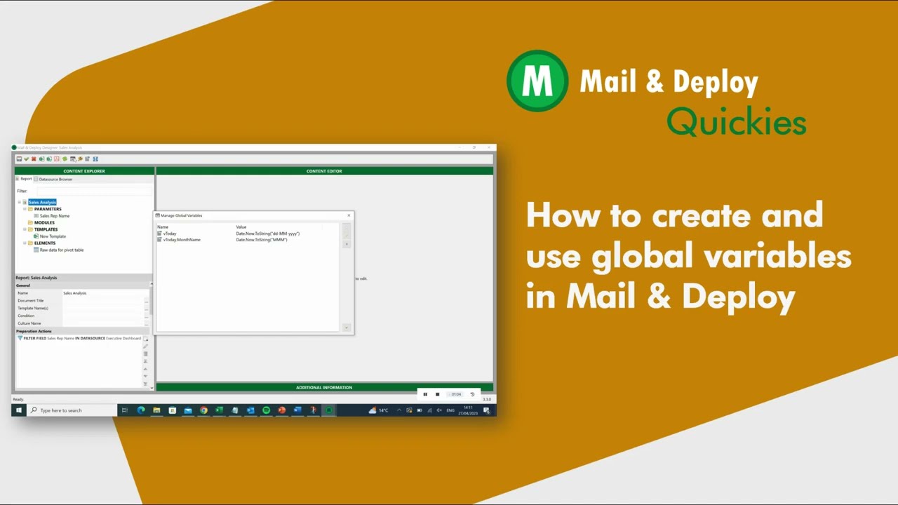 How to create and use global variables in Mail & Deploy
