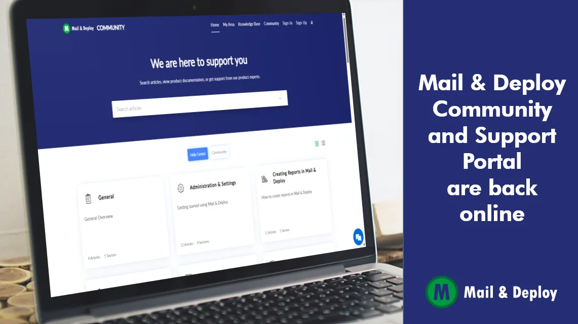¡El Portal de Comunidad y Soporte de Mail & Deploy está nuevamente en línea con un nuevo diseño!