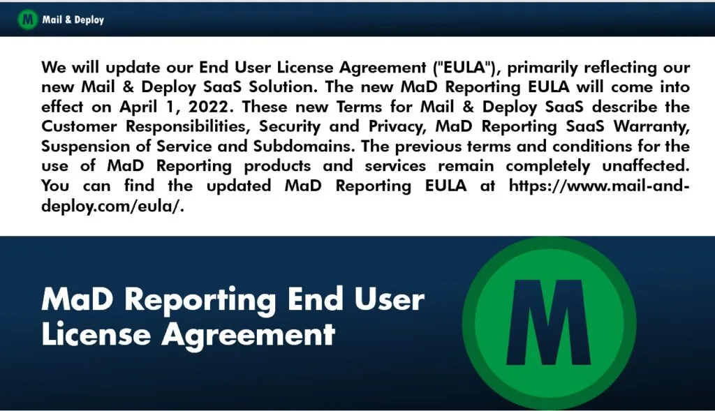 Update of End User License Agreement