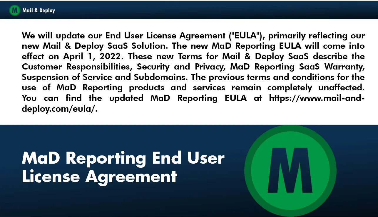 We will update our End User License Agreement