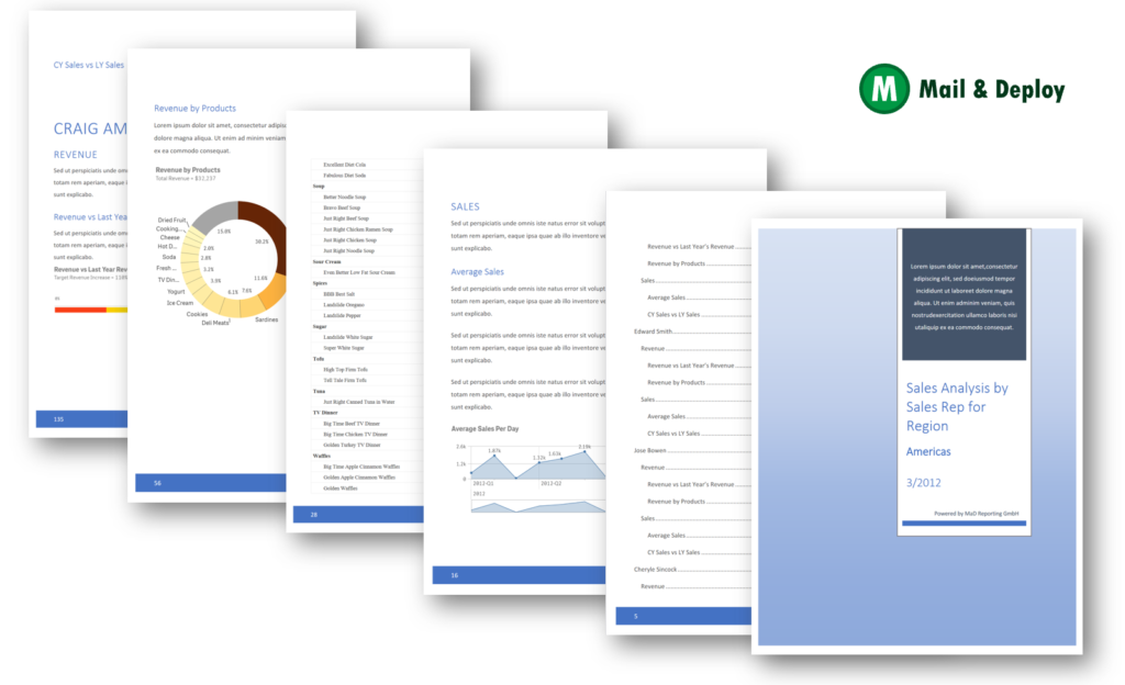Paginated report, PDF output — PDF report generated with Mail & Deploy